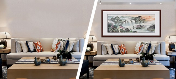 一幅图告诉你客厅沙发背景墙有无装饰画的区别
